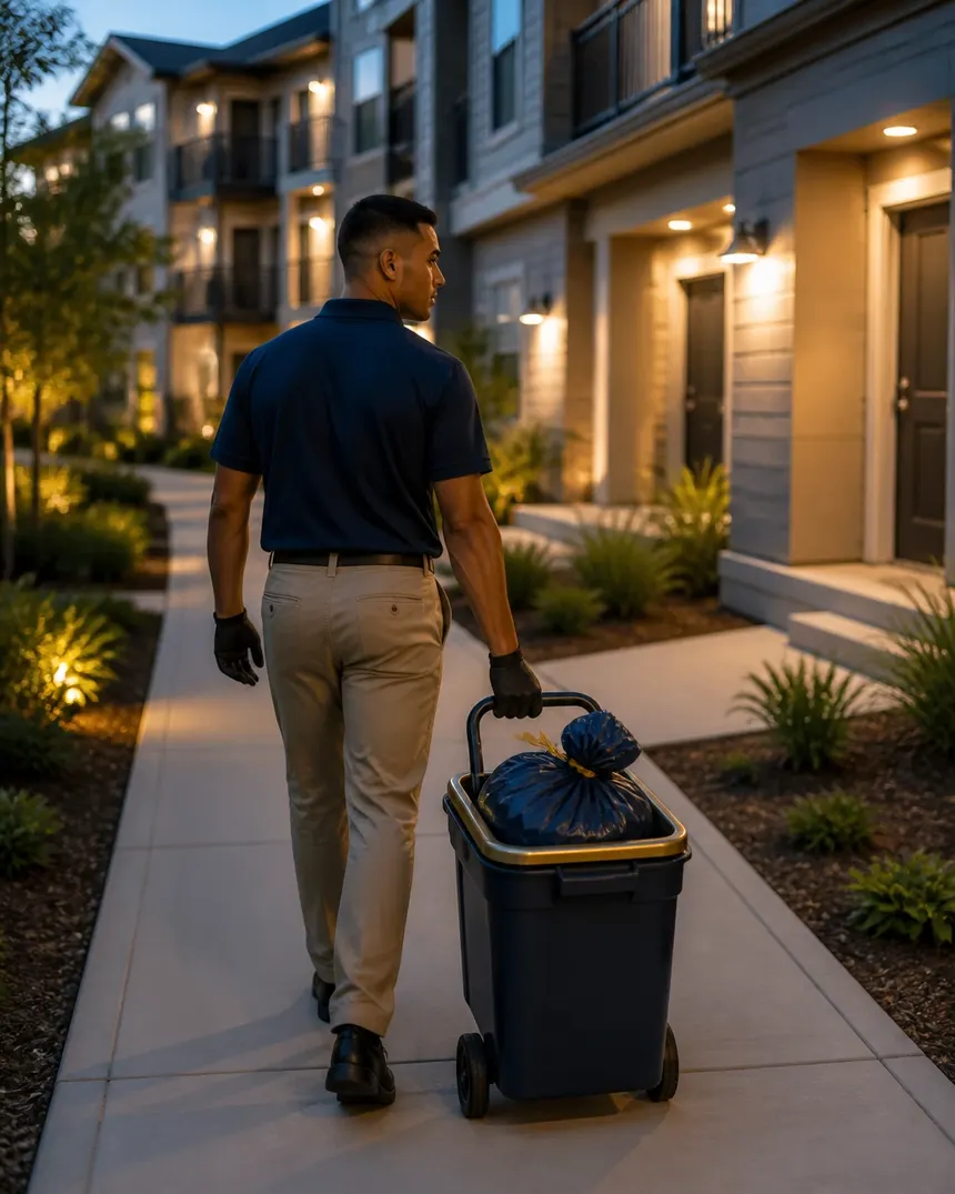 Titan team member providing doorstep valet trash pickup