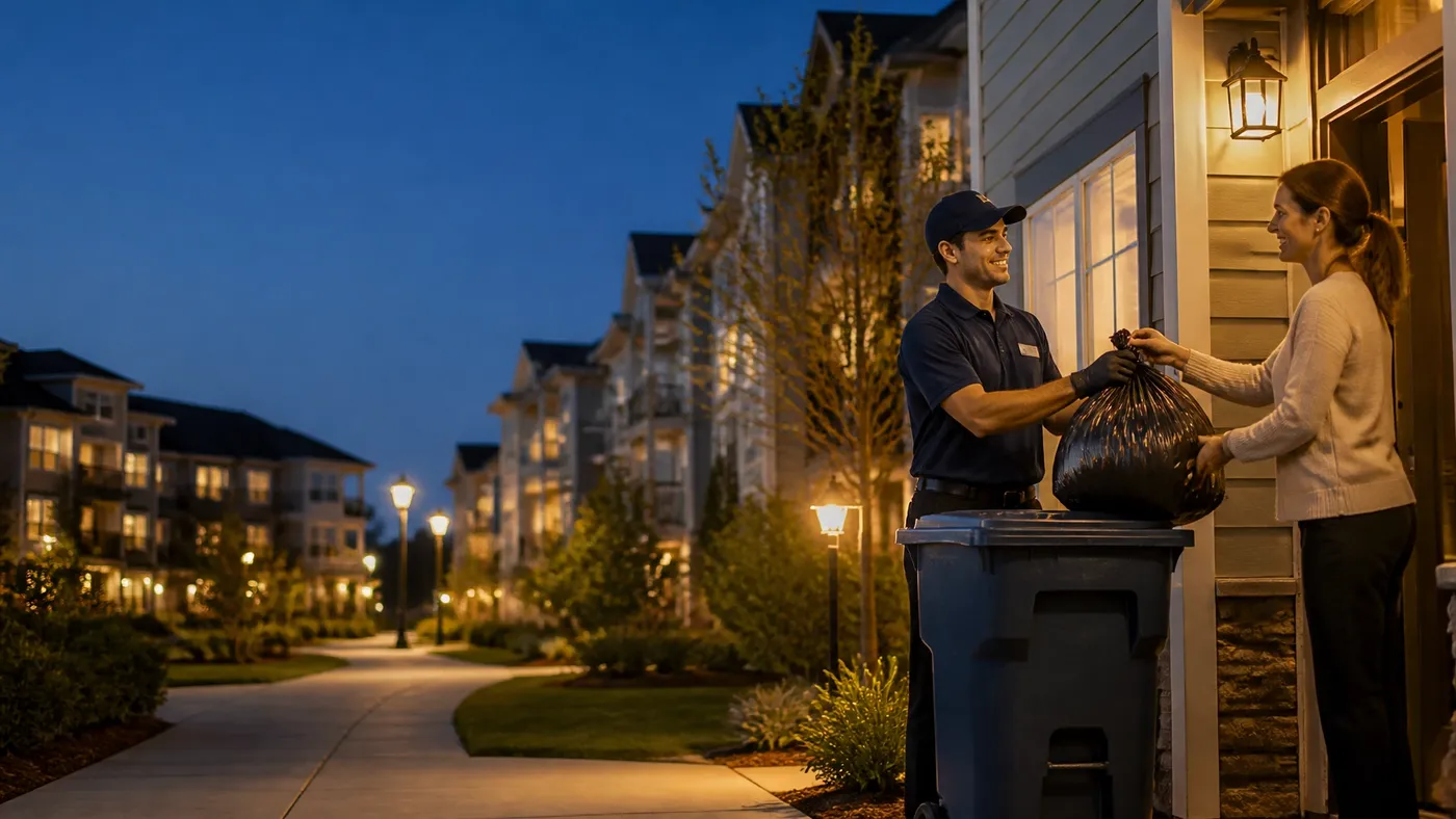 Titan valet trash service at the door of a multifamily apartment community