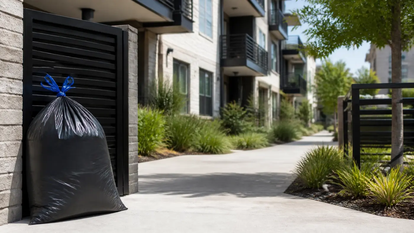 A clean apartment community walkway lined with homes